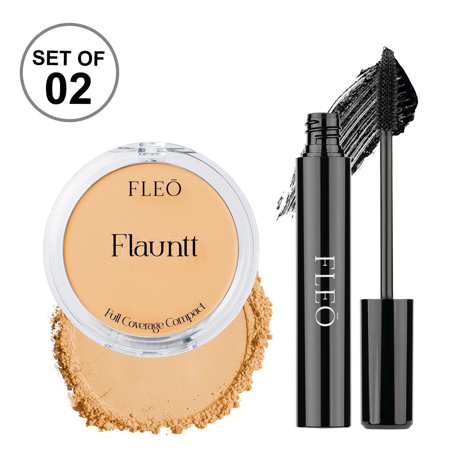 Flauntt Full Coverage Compact Shade- BEIGE 03 & Midnight Affair Waterproof Mascara
