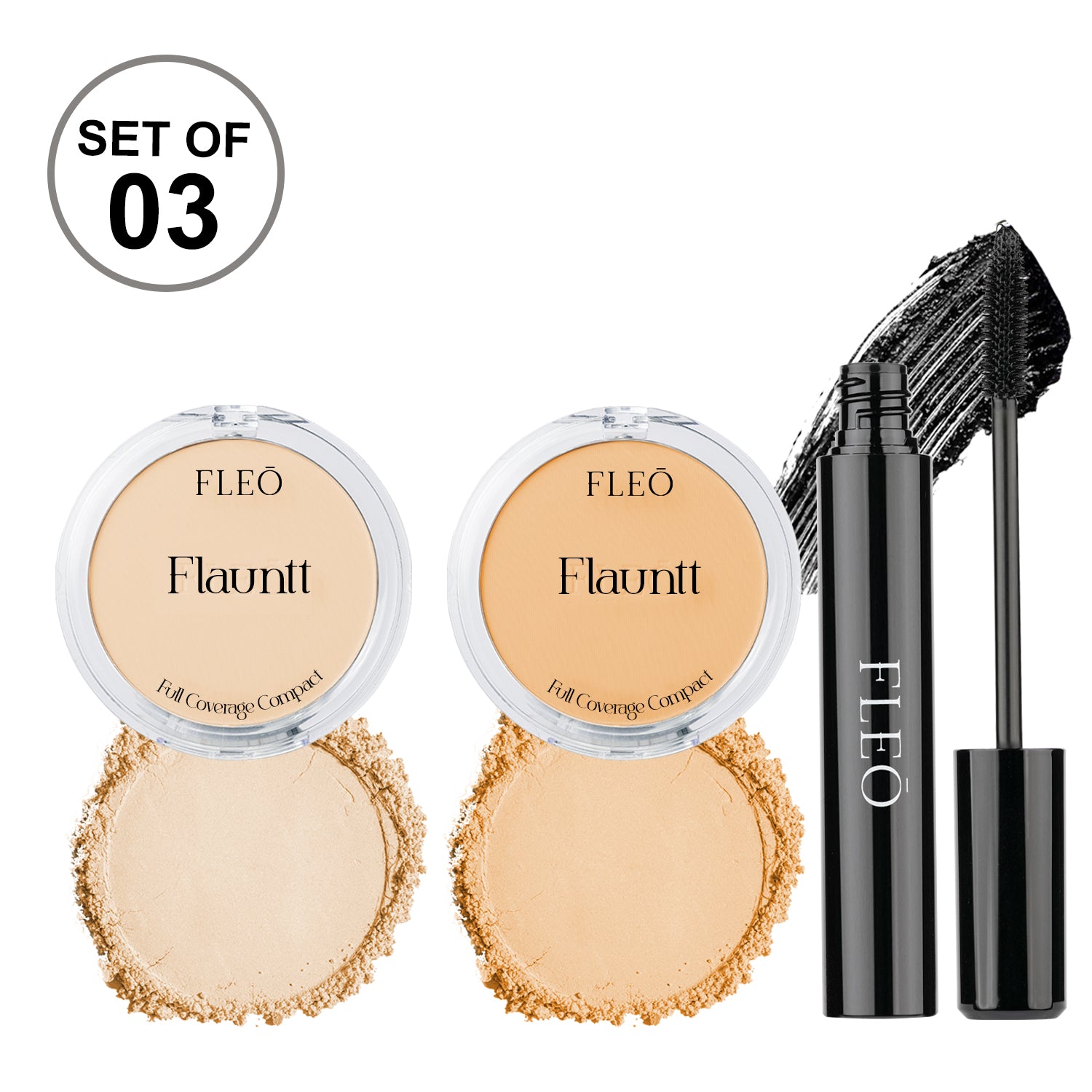 Flauntt Full Coverage Compact Shade- Natural 01, BUFF 04 & Midnight Affair Waterproof Mascara