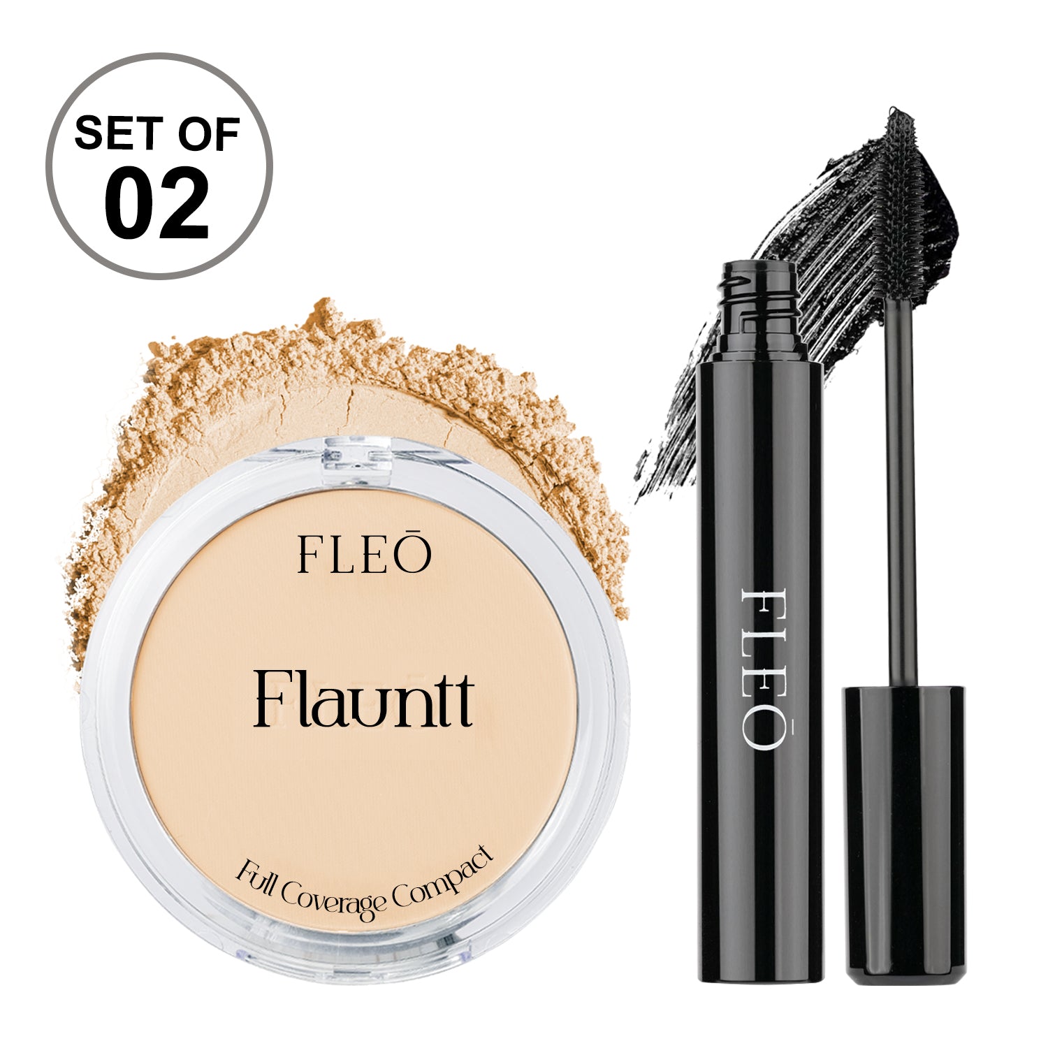Flauntt Full Coverage Compact Shade- Natural 01 & Midnight Affair Waterproof Mascara