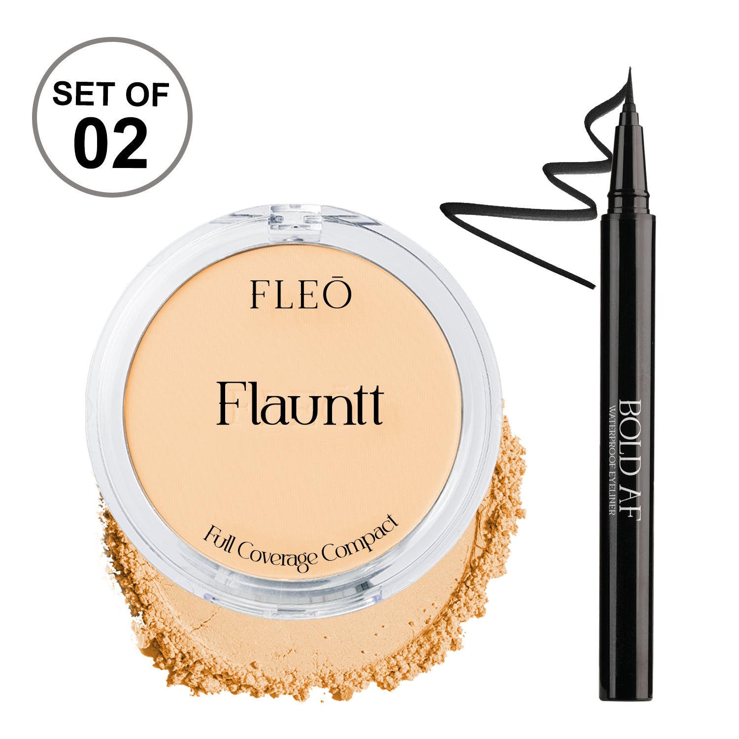 Flauntt Full Coverage Compact Shade- SAND 02, Bold AF Waterproof Eyeliner